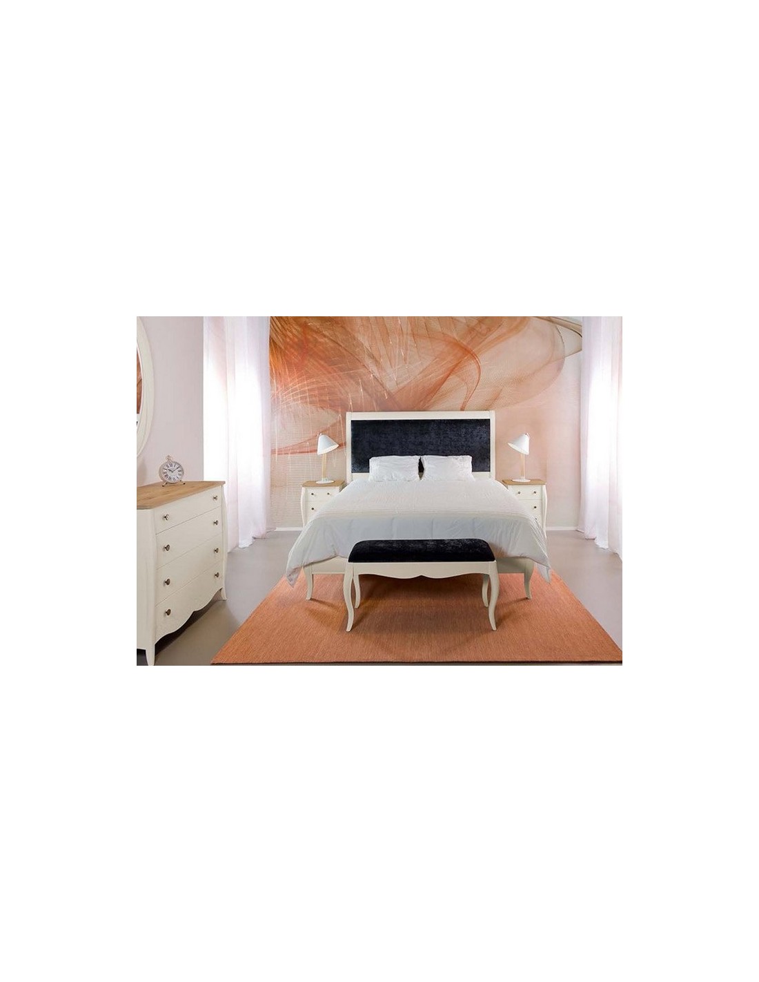 Dormitorio lacado blanco y madera de roble con cabecero de madera para