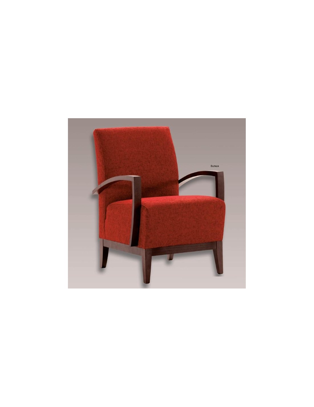 Butaca auxiliar tapizada en tela o ecopiel con los brazos y el zócalo