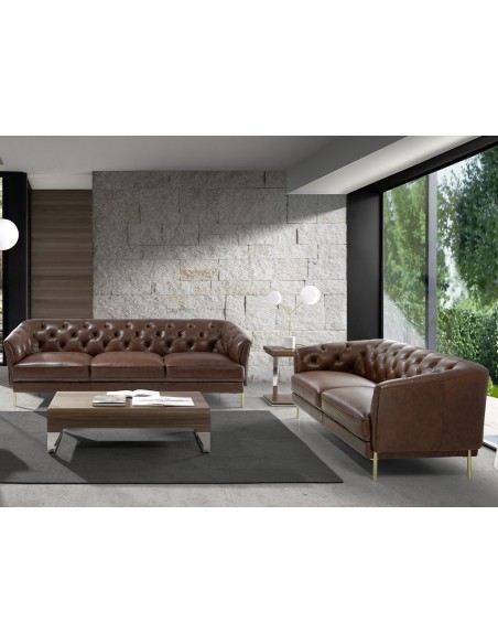Sofá Chester 2 plazas piel marrón coñac