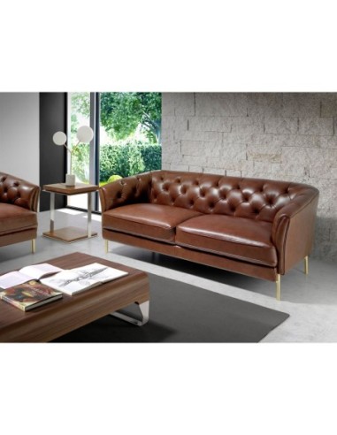 Sofá Chester 2 plazas piel marrón coñac