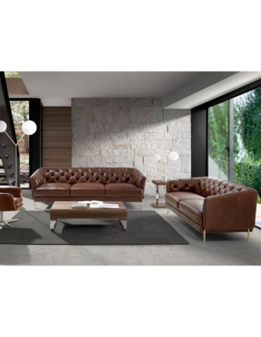 Sofá Chester 2 plazas piel marrón coñac