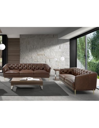 Sofá Chester 3 plazas piel marrón coñac