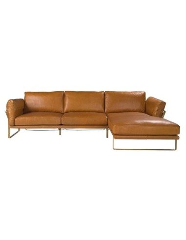 Sofá chaise longue derecha piel camel