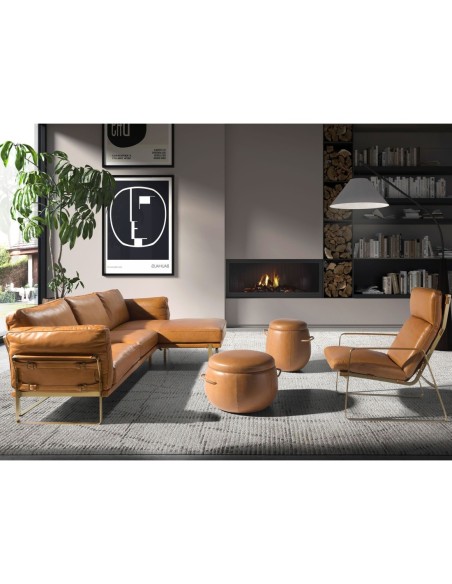 Sofá chaise longue derecha piel camel