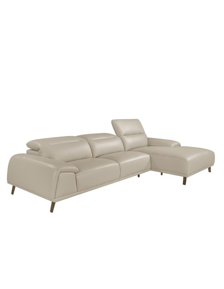Sofá chaise longue derecha piel gris taupe