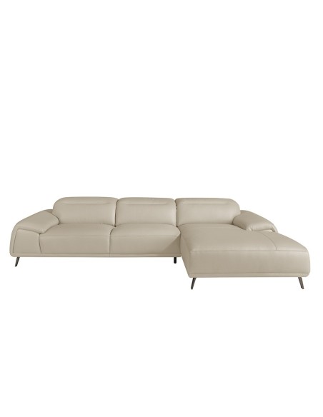 Sofá chaise longue derecha piel gris taupe