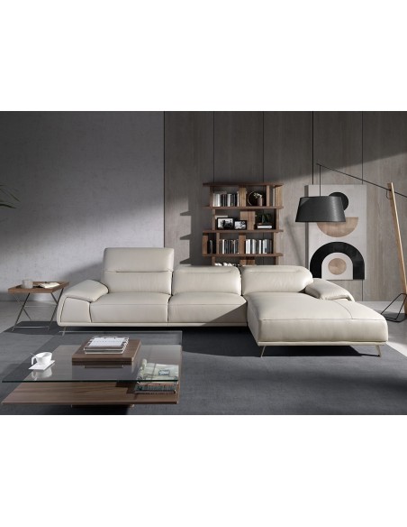 Sofá chaise longue derecha piel gris taupe