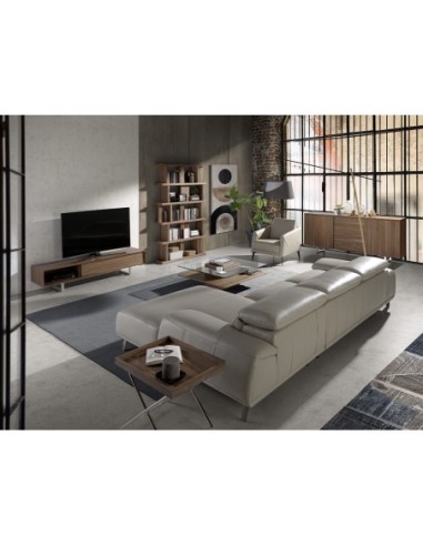 Sofá chaise longue derecha piel gris taupe