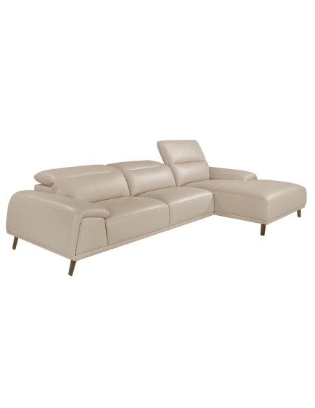 Sofá chaise longue derecha piel gris taupe