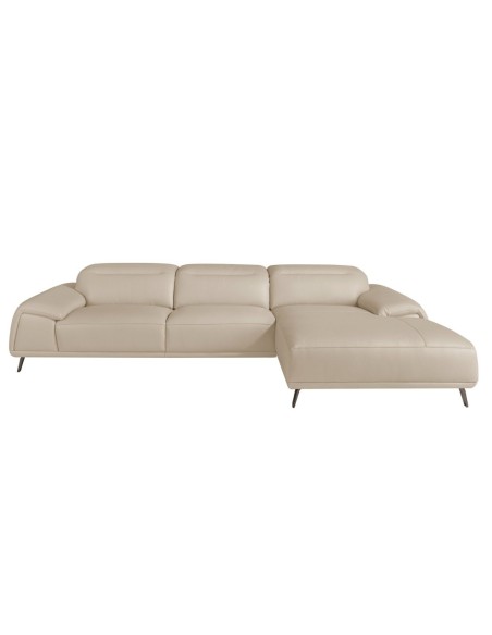 Sofá chaise longue derecha piel gris taupe