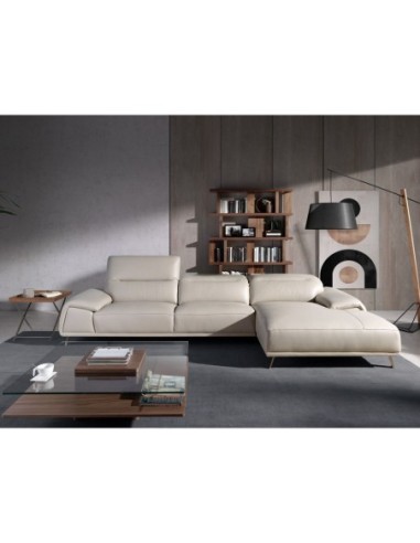 Sofá chaise longue derecha piel gris taupe