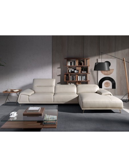 Sofá chaise longue derecha piel gris taupe