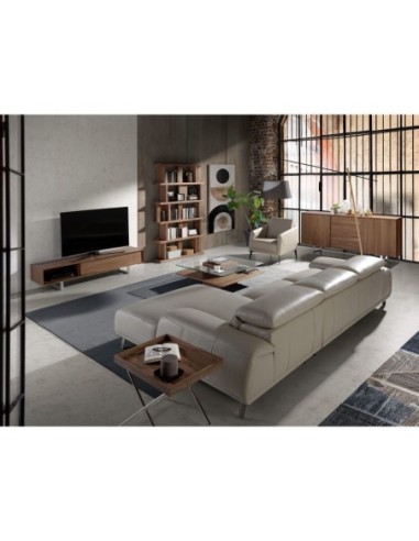 Sofá chaise longue derecha piel gris taupe