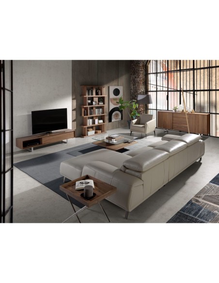 Sofá chaise longue derecha piel gris taupe