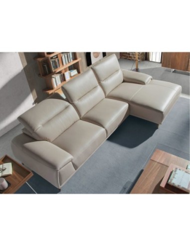Sofá chaise longue derecha piel gris taupe