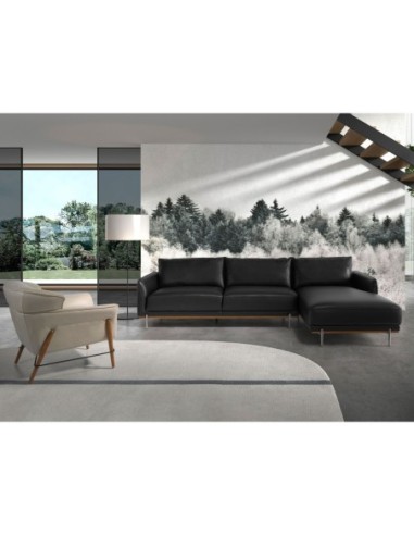 Sofá chaise longue derecha piel negro