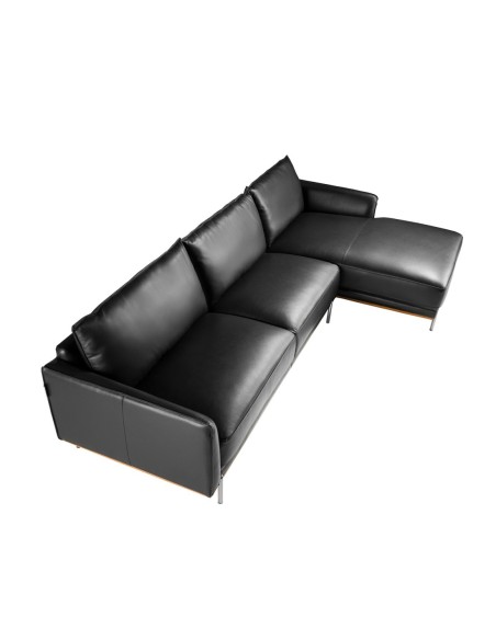 Sofá chaise longue derecha piel negro