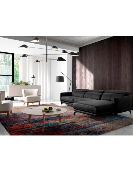 Sofá chaise longue derecha piel negro