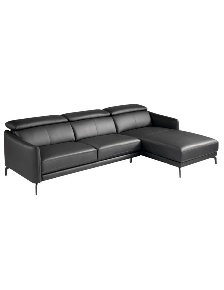 Sofá chaise longue derecha piel negro
