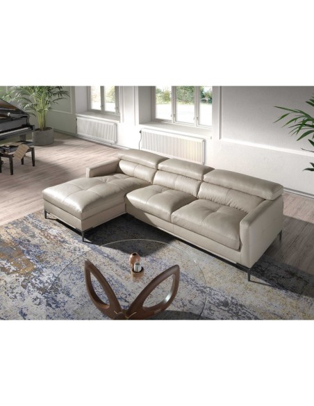 Sofá chaise longue izquierda piel arena