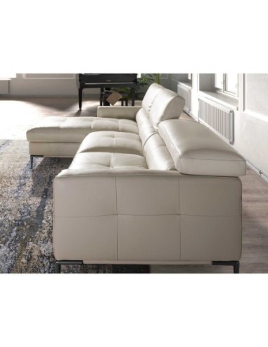 Sofá chaise longue izquierda piel arena