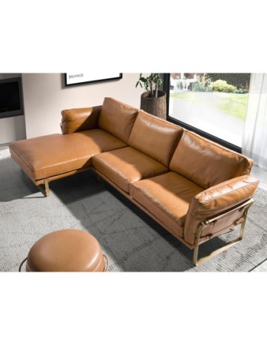 Sofá chaise longue izquierda piel camel