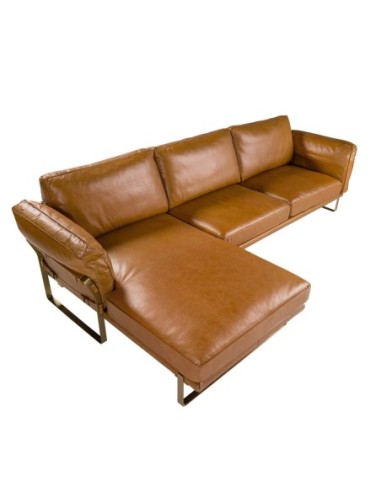 Sofá chaise longue izquierda piel camel