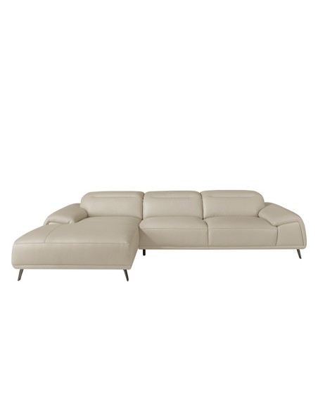 Sofá chaise longue izquierda piel gris taupe