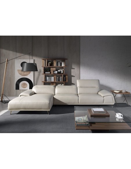 Sofá chaise longue izquierda piel gris taupe