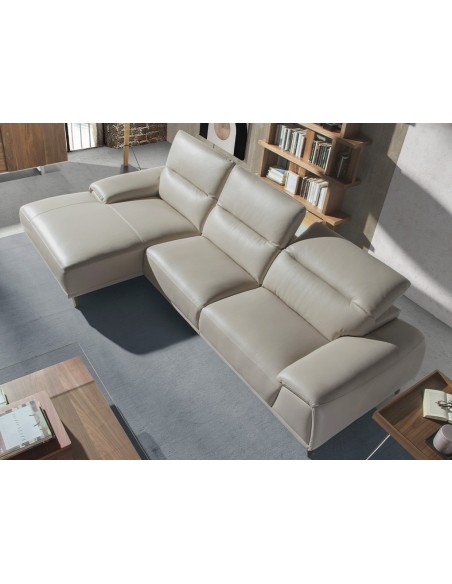Sofá chaise longue izquierda piel gris taupe