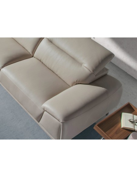 Sofá chaise longue izquierda piel gris taupe