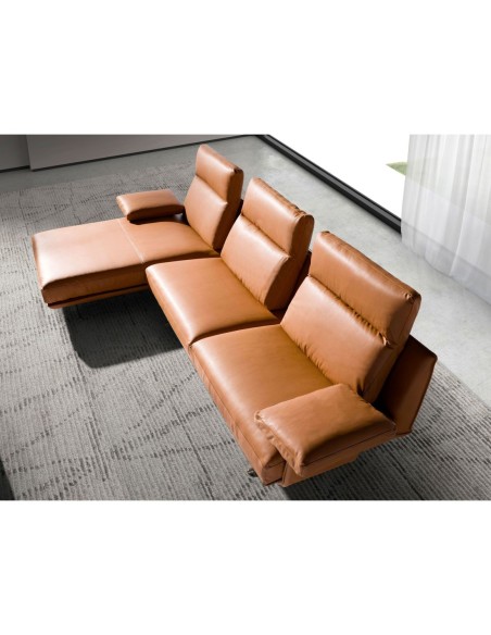 Sofá chaise longue izquierda piel marrón terracota