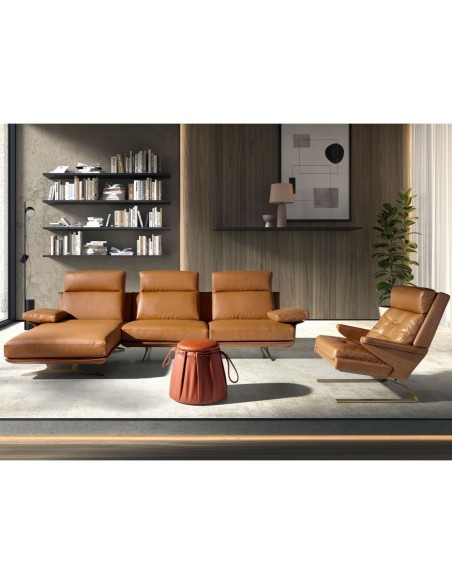 Sofá chaise longue izquierda piel marrón terracota