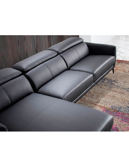 Sofá chaise longue izquierda piel negro