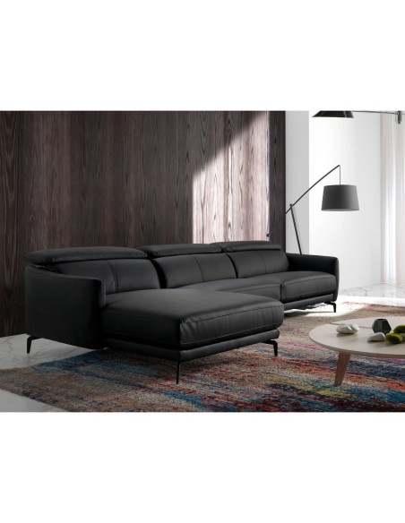 Sofá chaise longue izquierda piel negro