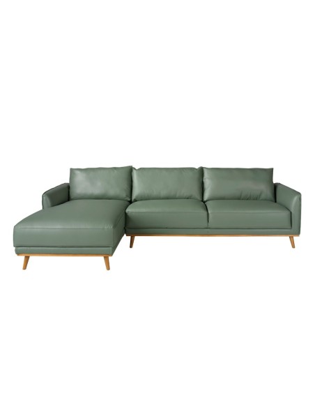 Sofá chaise longue izquierda piel verde