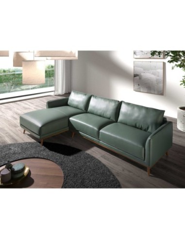 Sofá chaise longue izquierda piel verde