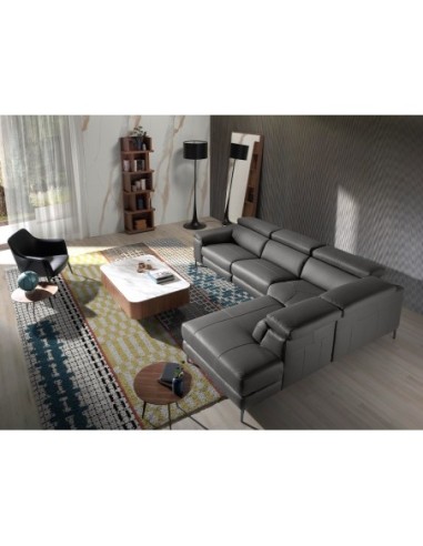 Sofá chaise longue relax derecha piel gris oscuro