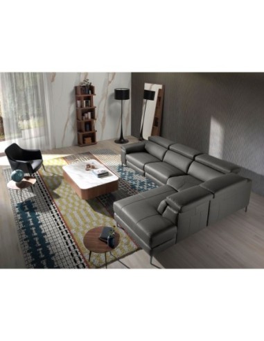 Sofá chaise longue relax derecha piel gris oscuro