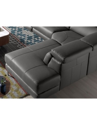 Sofá chaise longue relax derecha piel gris oscuro