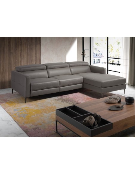 Sofá chaise longue relax derecha piel gris oscuro