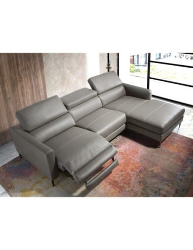 Sofá chaise longue relax derecha piel gris oscuro