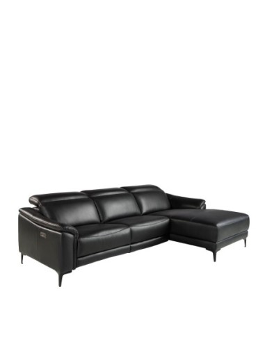 Sofá chaise longue relax derecha piel negro