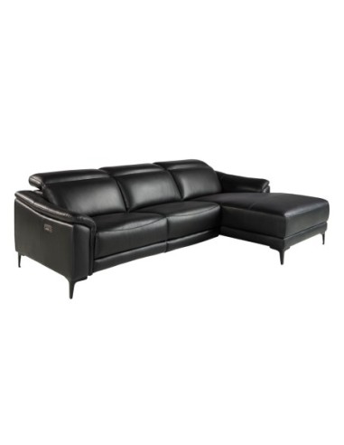 Sofá chaise longue relax derecha piel negro