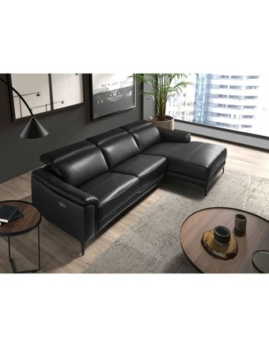 Sofá chaise longue relax derecha piel negro