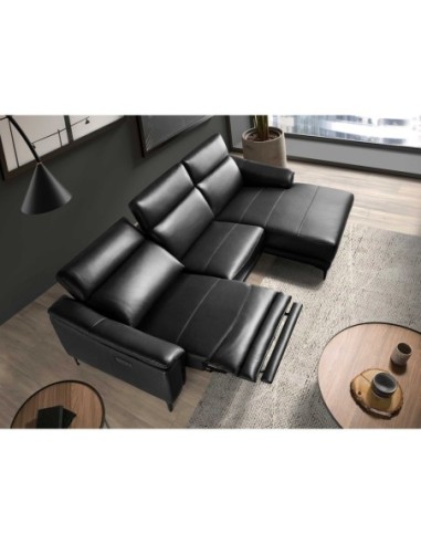 Sofá chaise longue relax derecha piel negro