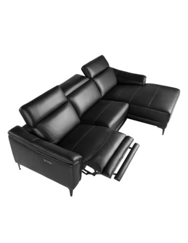 Sofá chaise longue relax derecha piel negro