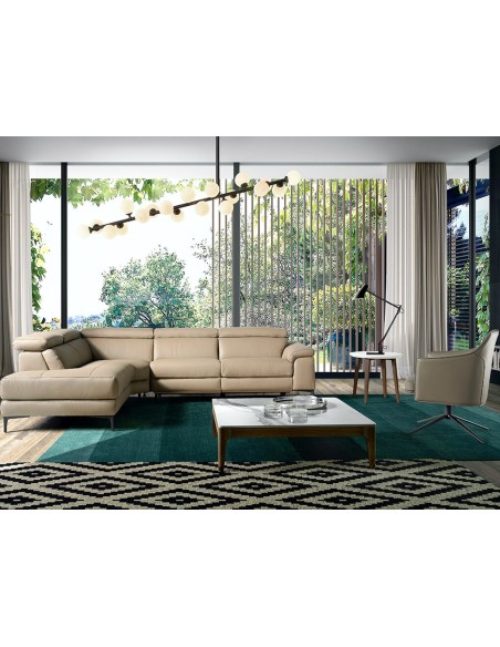 Sofá chaise longue relax derecha piel visón