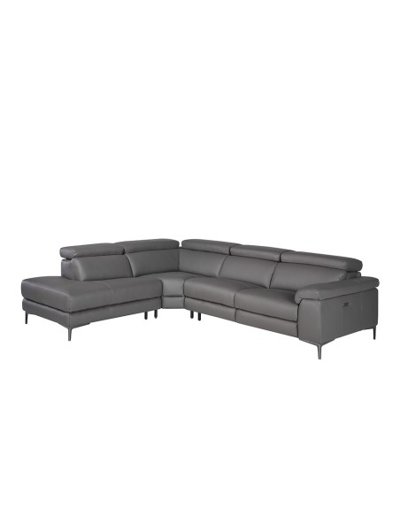 Sofá chaise longue relax izquierda piel gris oscuro