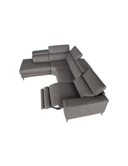 Sofá chaise longue relax izquierda piel gris oscuro